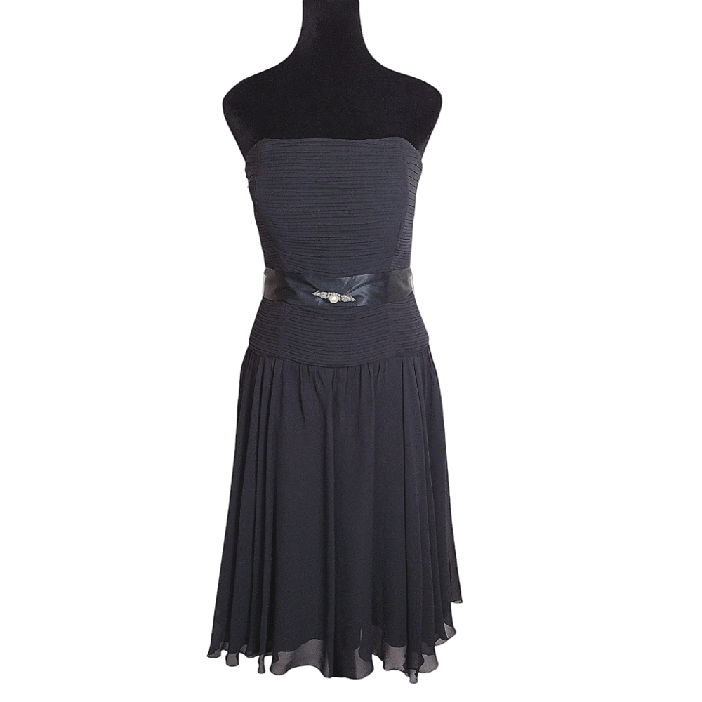 Max and Cleo Strapless Black Silk Mini Dress with Bodice Boning Size 6